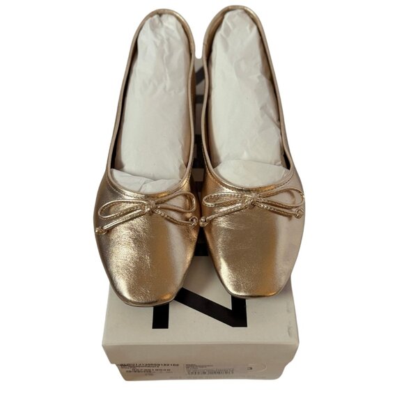Schutz Arissa Ballet Flat Platina/Gold Leather Square Toe Women’s 7.5 NWT + Box - Picture 1 of 6